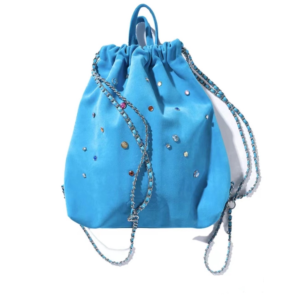 Ba Lô Dây Rút Chất Liệu Nhung Đính Đá Nhiều Màu Phong Cách Hàn Quốc Cho Nữ