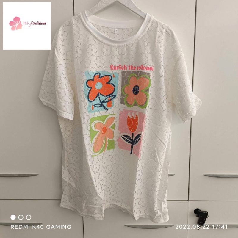 Áo Thun Tay Ngắn Dáng Rộng In Hoa Cỡ Lớn Thời Trang Mùa Hè