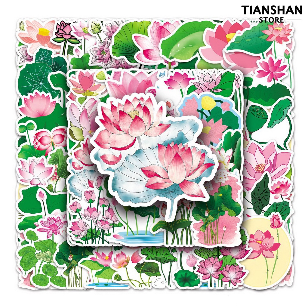 Tianshan Set 50 Miếng Dán Hình Hoa Sen Tự Dính Trang Trí Sổ Tay / Điện Thoại / Laptop / Trường Học