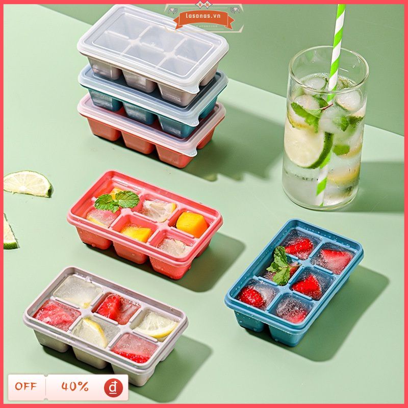 Khuôn Silicon Làm Đá / Chocolate 6 Ngăn Có Nắp Đậy Mềm Tháo Gỡ Dễ Dàng