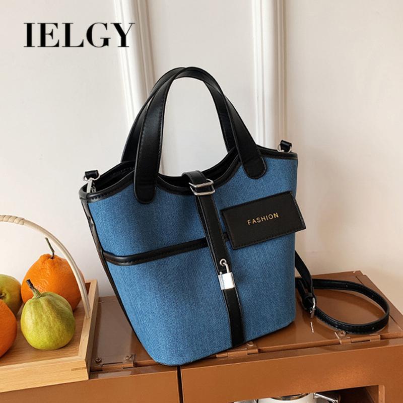 Ielgy Túi Xách bucket Bằng Vải canvas Phối Màu Tương Phản Đa Năng Thời Trang Di Động Cho Nữ