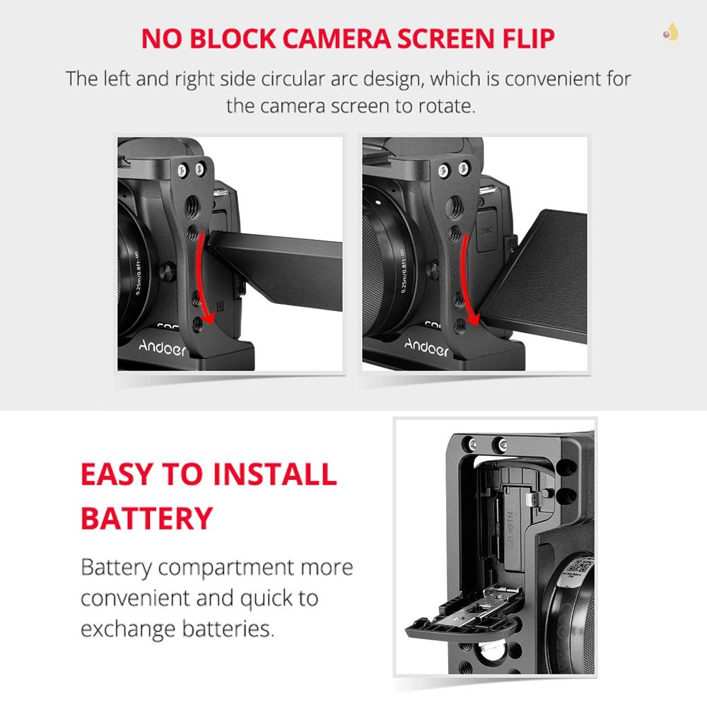 Bộ Khung Máy Ảnh Andoer Bằng Hợp Kim Nhôm Kèm Tay Cầm Và Ngàm Gắn Tương Thích Với EOS M50 DSLR