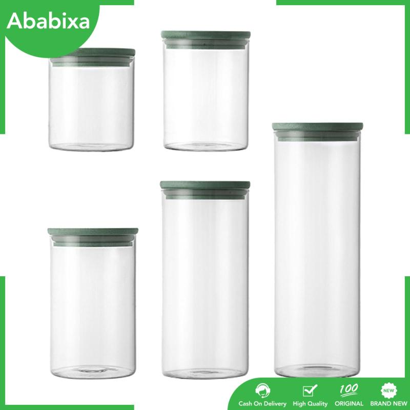 Bộ 5 Hũ Thủy Tinh Đựng Trà / Gia Vị Có Nắp Tre Tiện Dụng