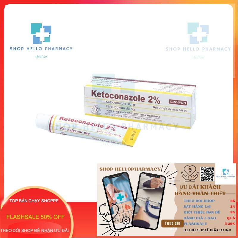 Kem bôi nấm da Ketoconazole 2% nấm ngứa, lang ben, hắc lào