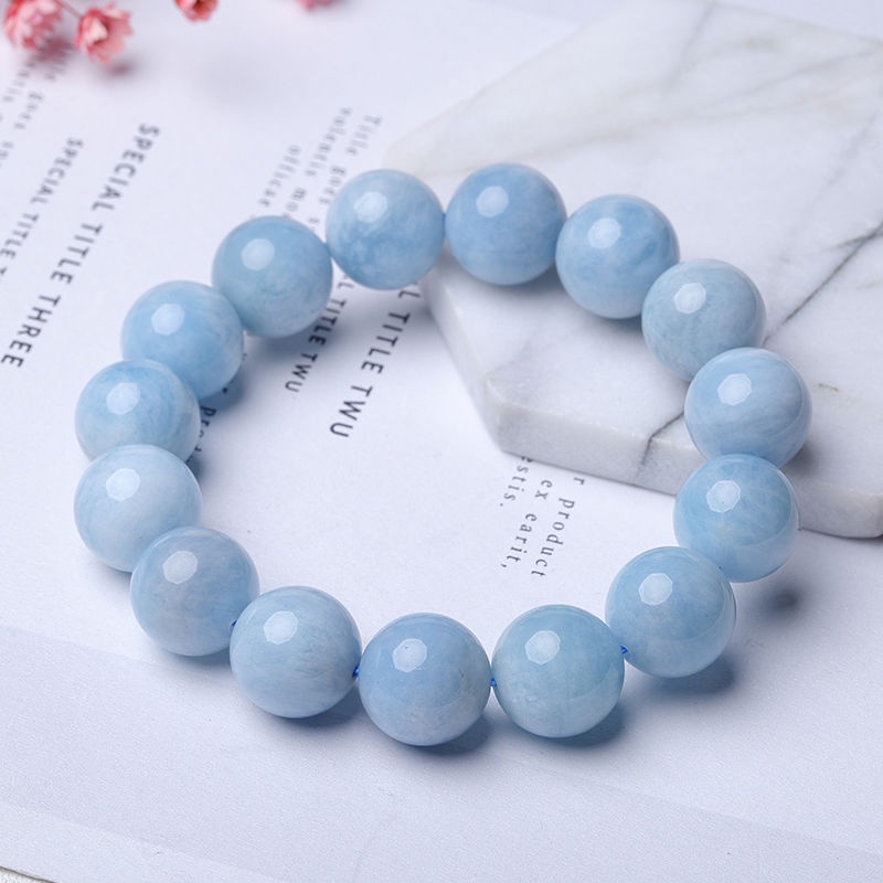 Vòng Đeo Tay Bằng Aquamarine Tự Nhiên Màu Xanh Dương Pha Lê Thời Trang Mùa Hè Cho Nữ