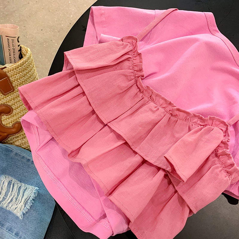 Áo Thun Tay Ngắn Giả Hai Lớp Màu Hồng Xinh Xắn Cho Bé Gái 1-6 Tuổi