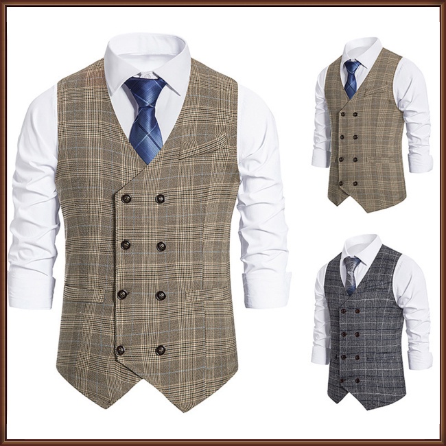 Áo Khoác Ghi Lê Cotton Cổ Chữ V Họa Tiết Kẻ Sọc Ba Chiều Phối Túi Phong Cách Retro Cho Nam