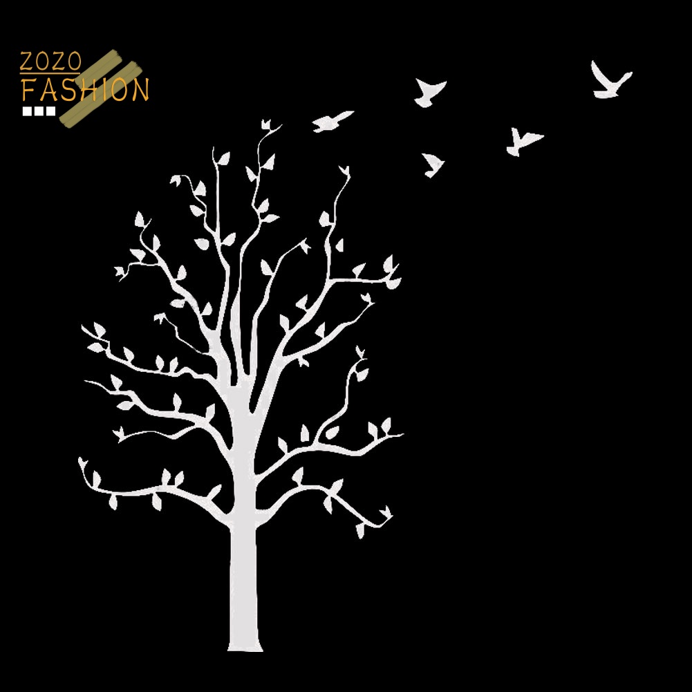 Miếng Dán Phản Quang Họa Tiết Cây Và Chim Bay Trang Trí Xe Hơi