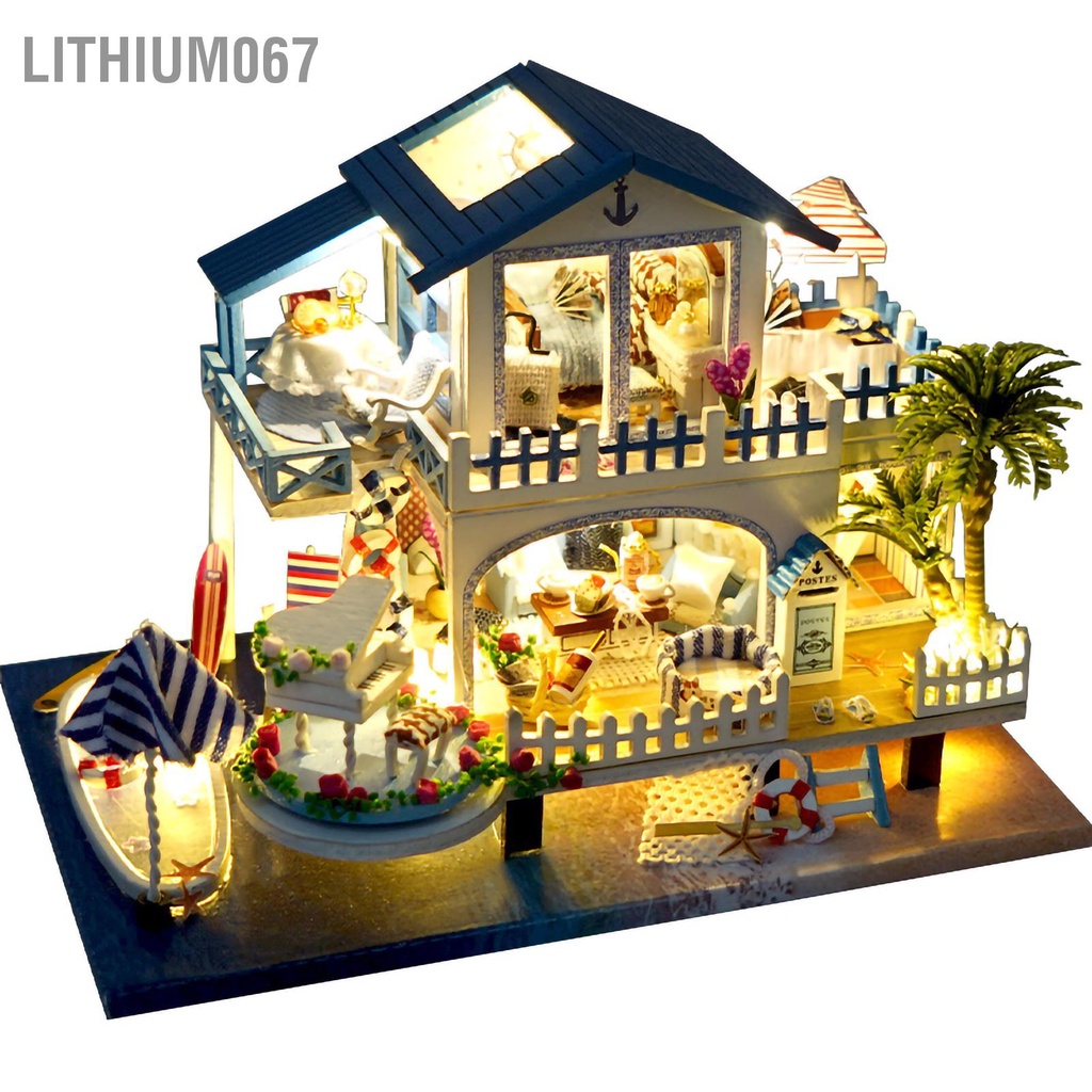 Lithium067 DIY Cottage Lắp ráp Thú vị Chất liệu vải Gỗ Đồ thu nhỏ trang trí hấp dẫn Bộ nhà búp bê