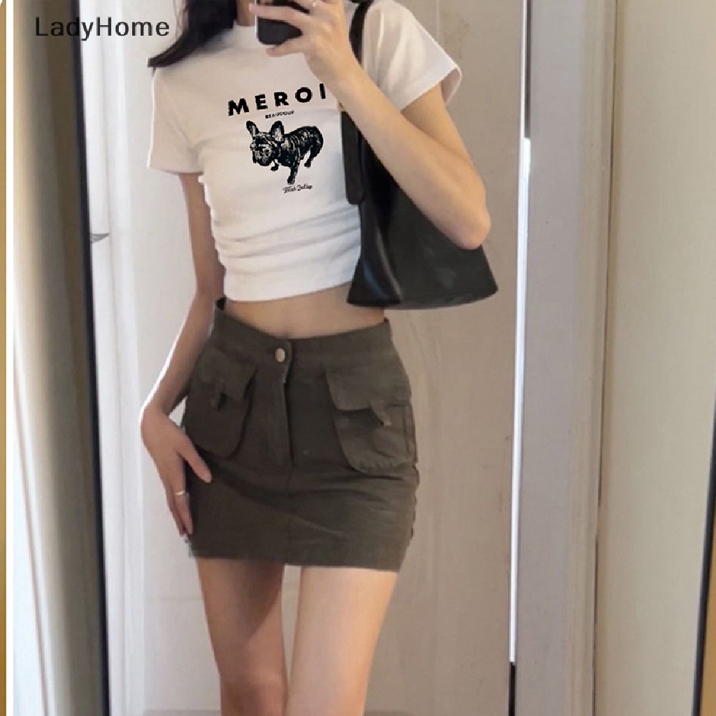 Áo Thun Crop Top Tay Ngắn Y2K In Hình Chó Bull Dễ Thương Thời Trang Mùa Hè Cho Nữ