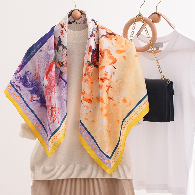 Khăn Quàng Cổ Hình Vuông Bằng Lụa In Họa Tiết Phong Cách Pháp Thời Trang Mùa Xuân 2023 Kích Thước 90 * 90cm