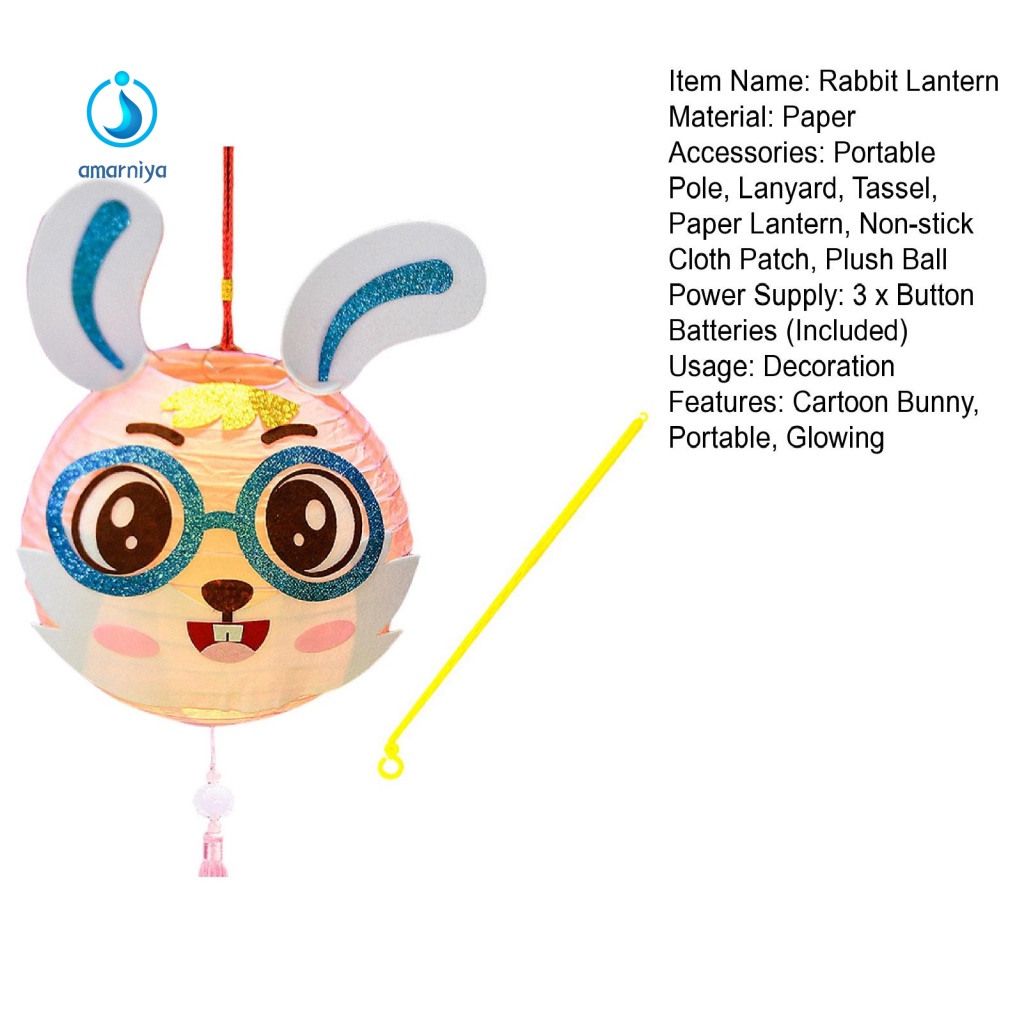 Lồng Đèn Giấy Thủ Công Hình Thỏ Trang Trí Lễ Hội Mùa Thu