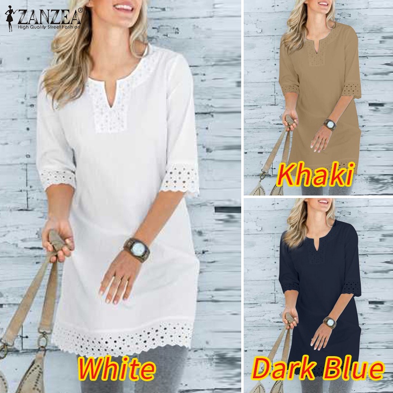 ZANZEA Áo Nữ Tay Lửng Cổ Chữ V Phối Ren Thời Trang