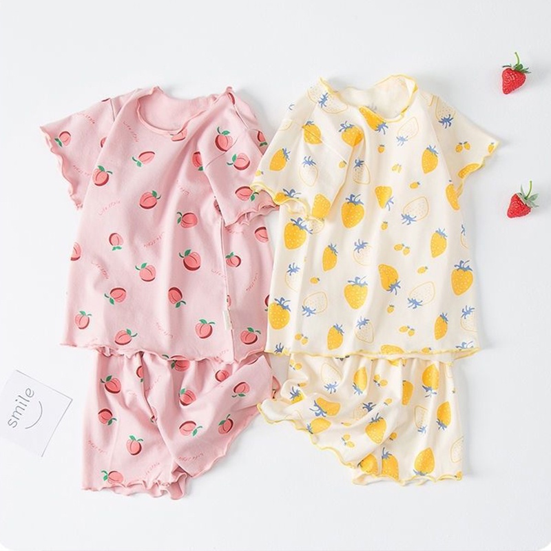 Bộ Đồ Ngủ Tay Ngắn Mềm Mại Thoải Mái Phong Cách Hàn Quốc Thời Trang Mùa Hè Cho Bé Gái 0-6 Tuổi