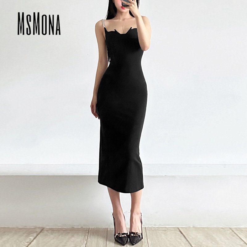 Đầm Midi Không Tay Hở Vai Màu Trơn Thời Trang 2023 Dành Cho Nữ