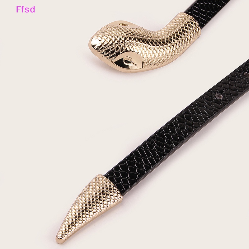 Thắt Lưng Giả Da Rắn Màu Đen Khóa Kim Loại Thời Trang Cho Nữ