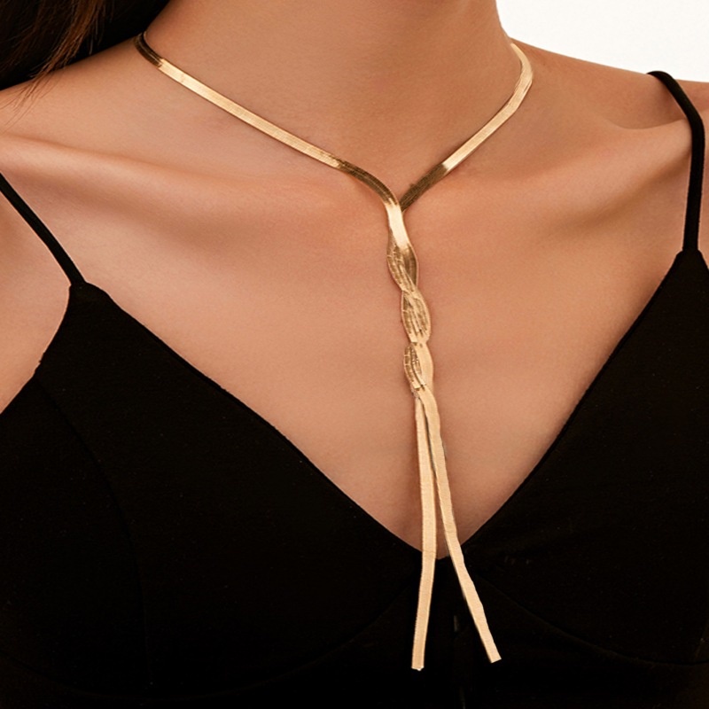 [Featured] Vòng Cổ Choker Dây Xích Dài Bóng Dạng Xương Rắn Phẳng Điều Chỉnh Được Trang Sức Quyến Rũ Cho