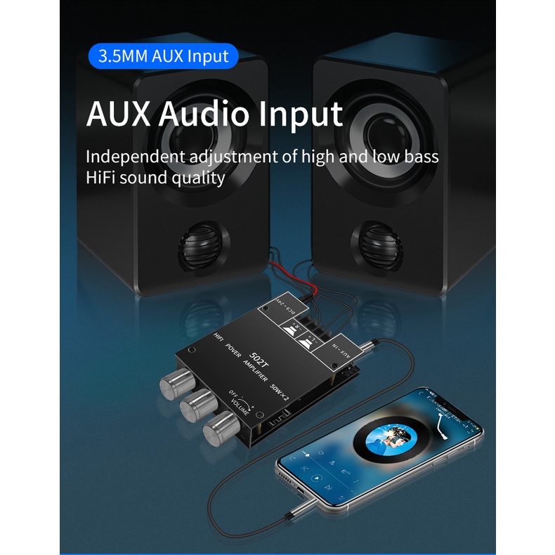 Bảng Mạch Khuếch Đại Âm Thanh ZK-502T Bluetooth 5.0 50W + 50W 2.0 AUX BT DC12-24V