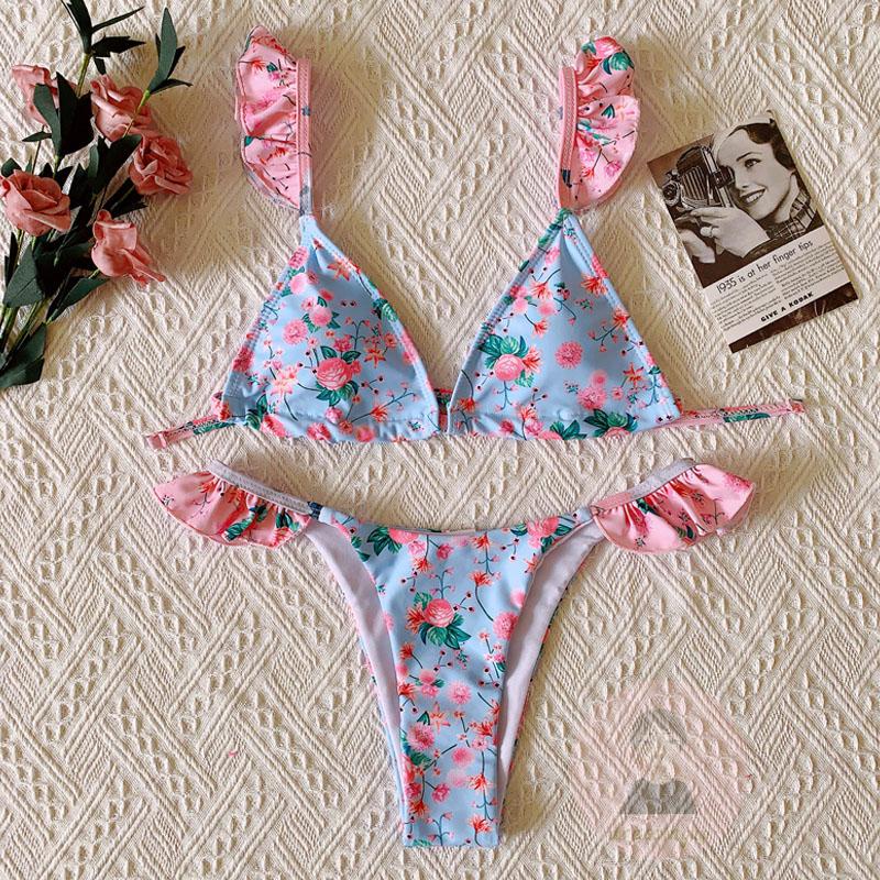 Bộ Bikini Hai Mảnh Họa Tiết Hoa Hở Lưng Quyến Rũ Cho Nữ