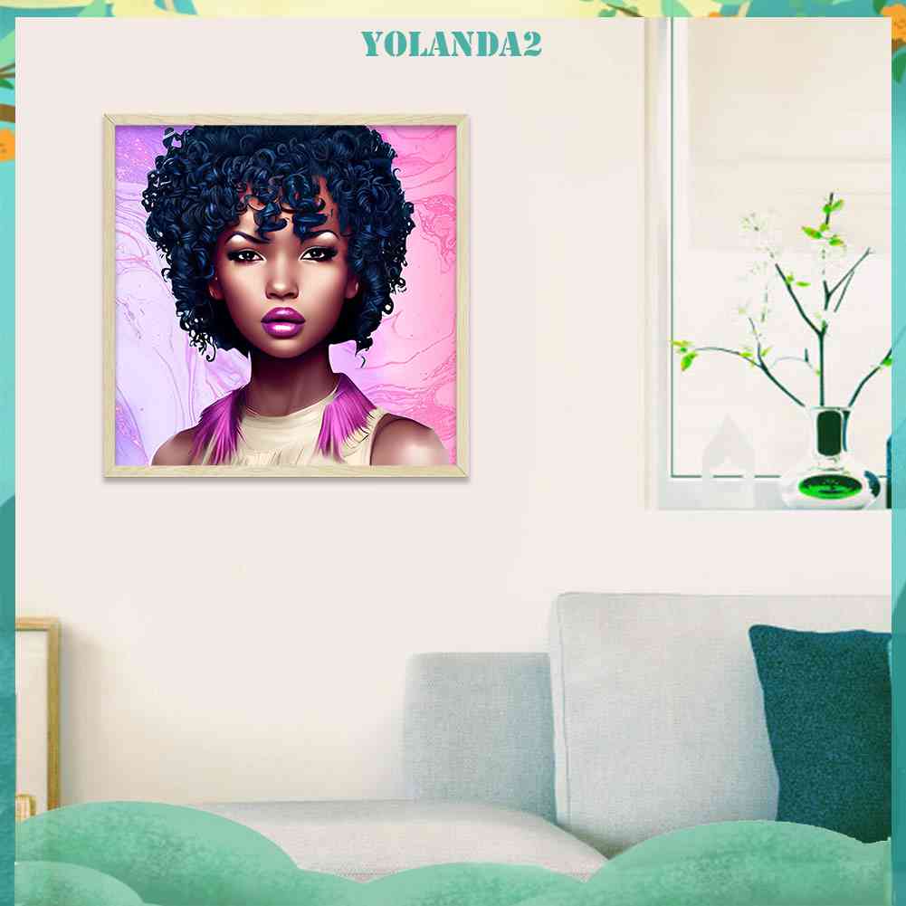 Bộ Tranh Đính Đá 5D Tự Làm Hình Cô Gái Tóc Xoăn Màu Đen Trang Trí Nhà Cửa