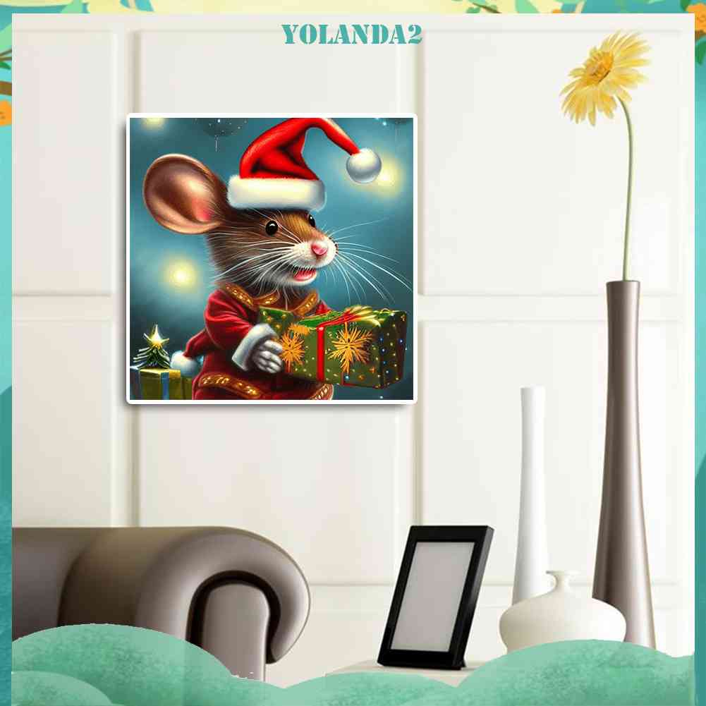 Tranh Đính Đá Kim Cương Toàn Bộ Hình Vẽ Chuột Giáng Sinh DIY Trang Trí Phòng