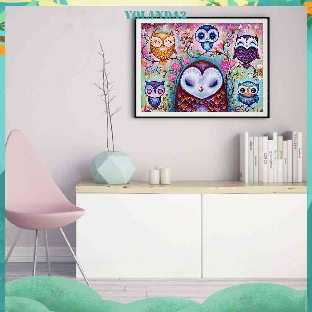 Bộ Tranh Đính Đá 5D Toàn Diện Họa Tiết Chim Cú Độc Đáo DIY Dùng Trang Trí Nhà Cửa