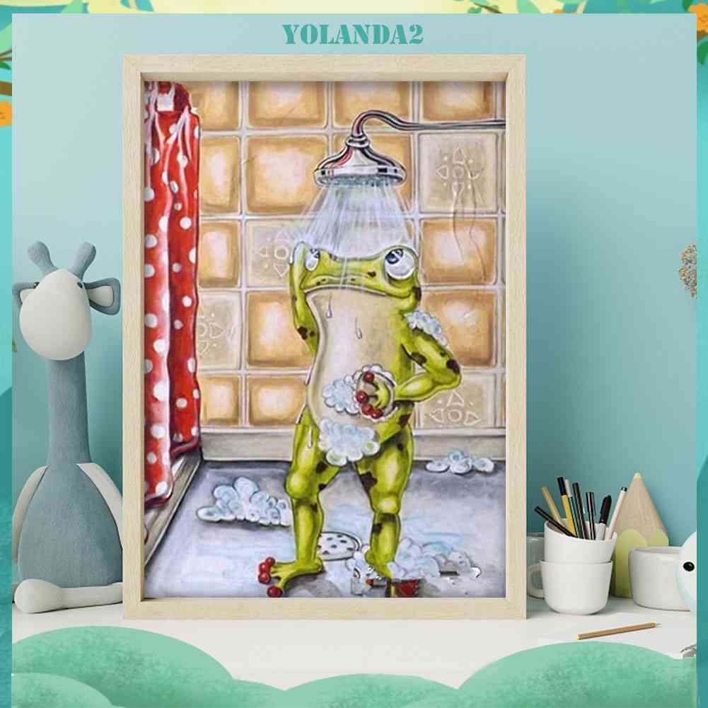 Bộ Tranh Đính Đá 5D Toàn Diện Họa Tiết Chú Ếch Đội Vòi Hoa Sen Độc Đáo DIY Dùng Trang Trí