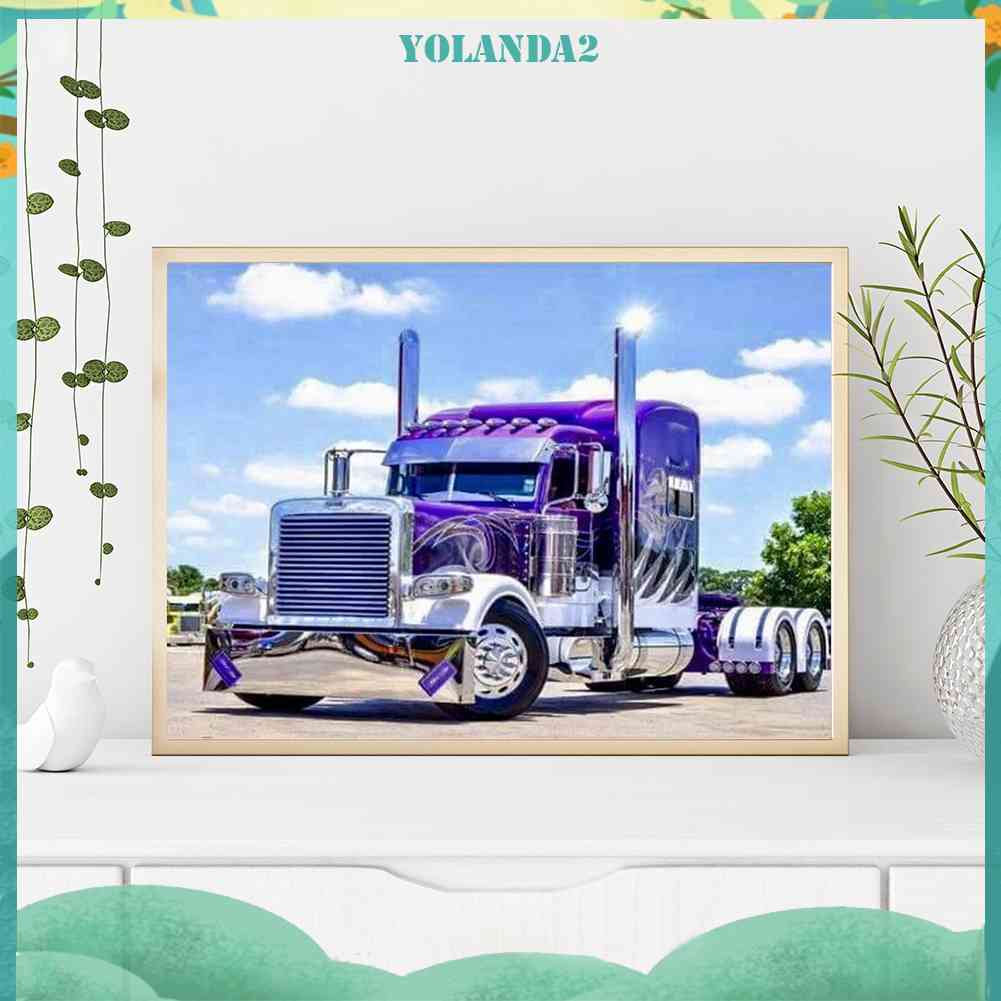 Tranh Đính Đá Kim Cương Toàn Bộ Hình Xe Nông Trại Màu Tím