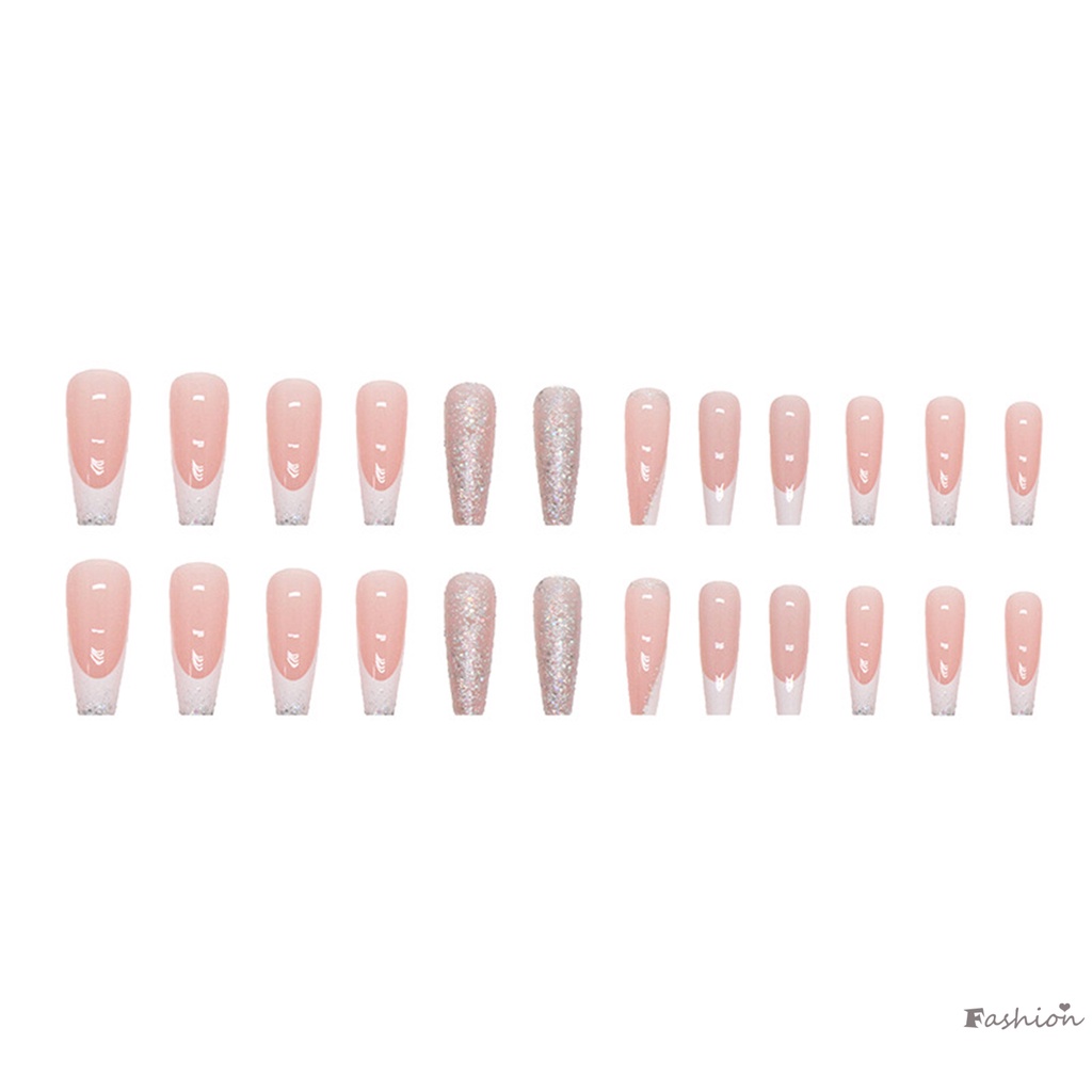 Móng Tay Giả Dài Màu Hồng Đính Sequin Lấp Lánh Lâu Trôi Chống Thấm Nước An Toàn Dùng Khi Múa Ba Lê