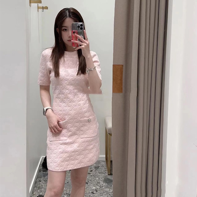 Maje spring new pink gentle girl style concave-convex Jacquard knitted dress 000