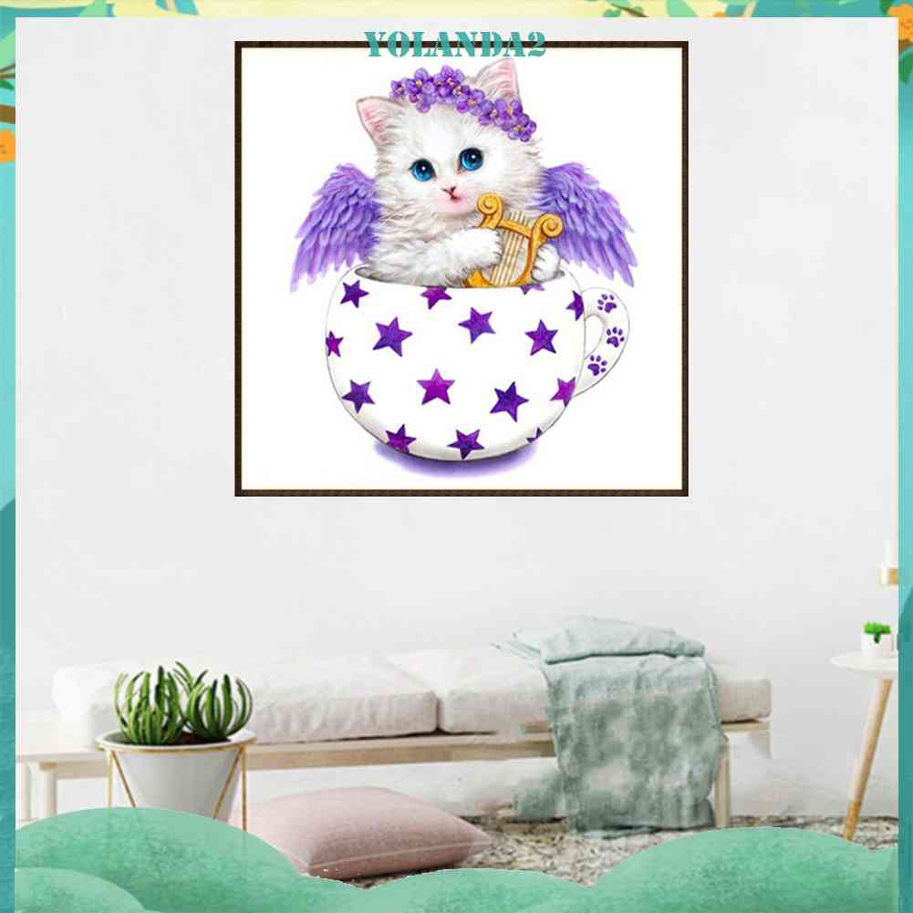 Bộ Tranh Đính Đá 5D Họa Tiết Chú Mèo Độc Đáo DIY Dùng Trang Trí Nhà Cửa