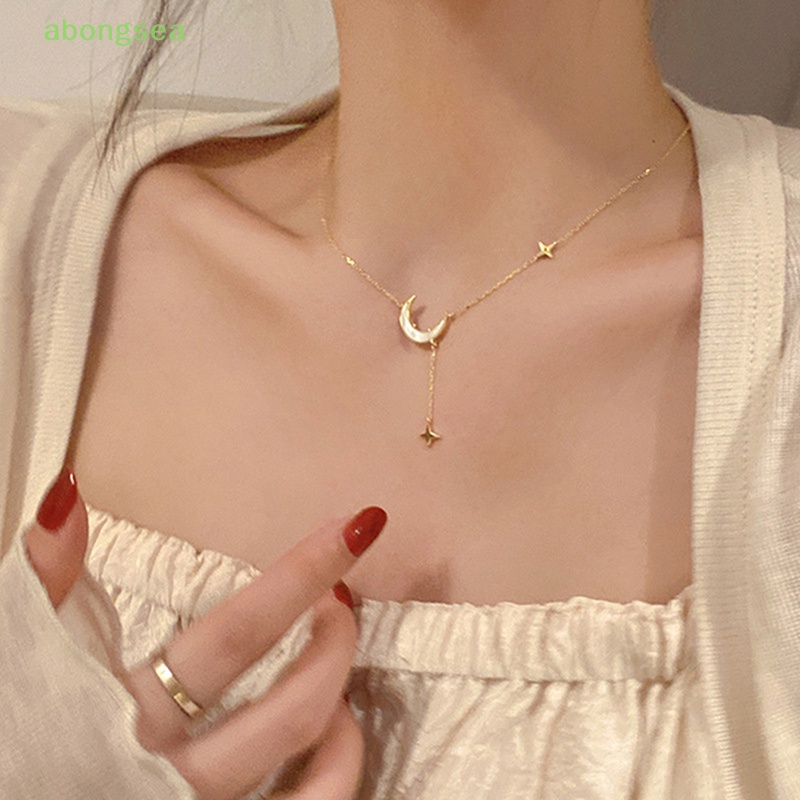Abongsea Vòng Cổ Choker Hình Mặt Trăng Ngôi Sao Màu Vàng Đơn Giản Thời Trang Cho Nữ