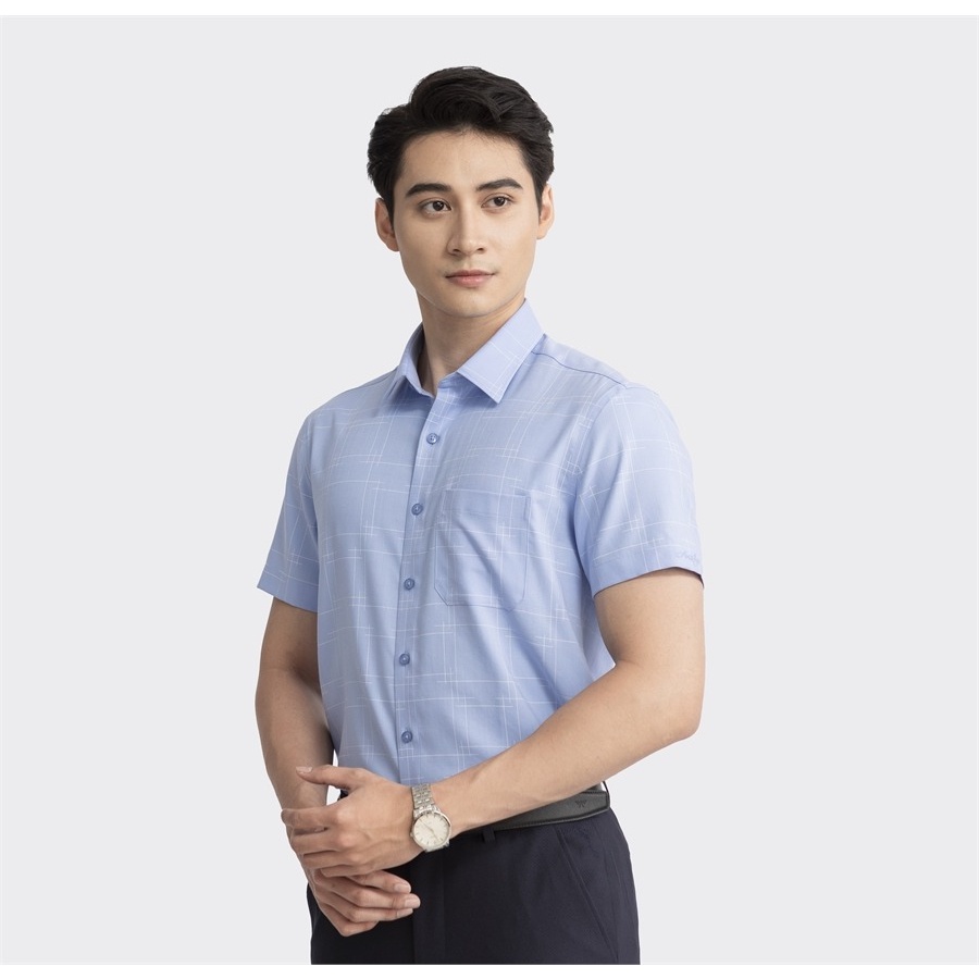 Áo sơ mi nam ngắn tay ARISTINO phom Perfect Fit, họa tiết xanh in trắng tinh tế, thanh lịch - ASS135S2