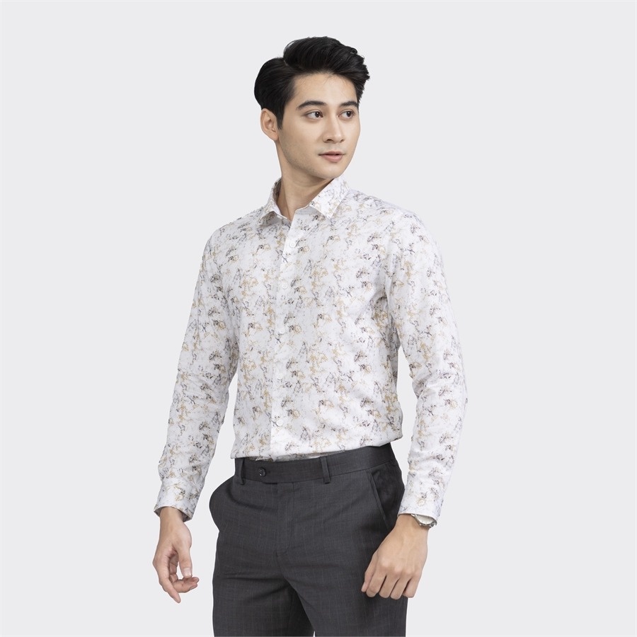 Áo sơ mi nam dài tay ARISTINO phom Slim Fit ôm vừa vặn, họa tiết sược trên nền trắng nổi bật, thanh lịch - ALS13102