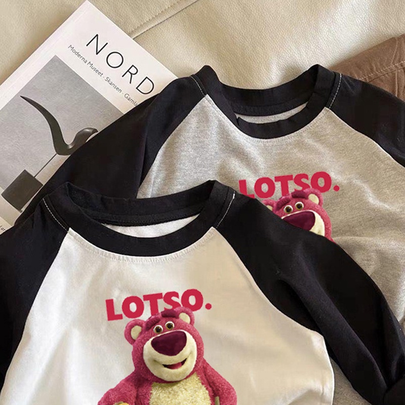 Áo Thun Cotton Tay Dài In Hình Lotso Thời Trang Hàn Quốc Cho Bé Gái 0-7 Tuổi