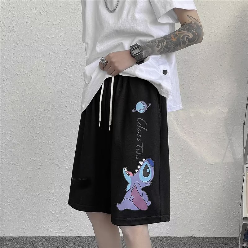 Quần Short Dây Rút Co Giãn Ống Rộng Họa Tiết Hoạt Hình Phong Cách Nhật Bản Size M-5XL Cho Nam