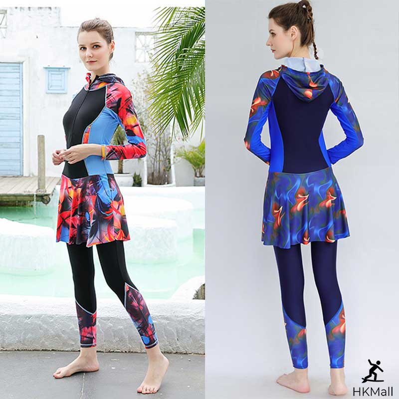 Bộ Đồ Bơi Lặn Một Mảnh Tay Dài Có Mũ Trùm Và Quần Dài Chống Tia UV Có Khóa Kéo Plus Size Cho Nữ