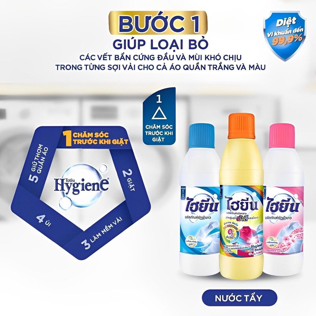 Thuốc Tẩy Trắng Quần Áo Hygiene - Nước Tẩy Quần Áo Trắng Và Màu Thái Lan 500/600ml