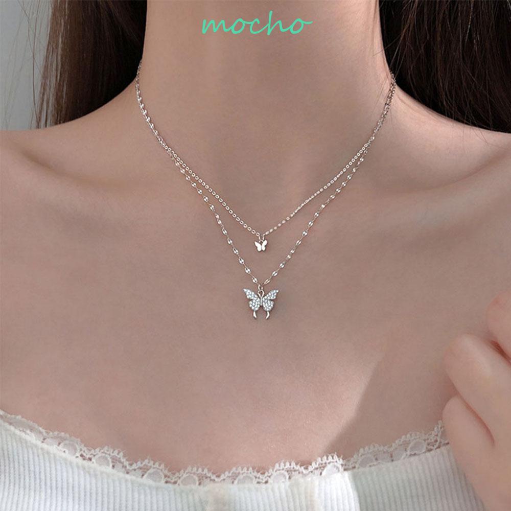 Vòng cổ Choker Hai Lớp Mặt Hình Bướm Đính Đá Sáng Bóng Thời Trang Dành Cho Nữ