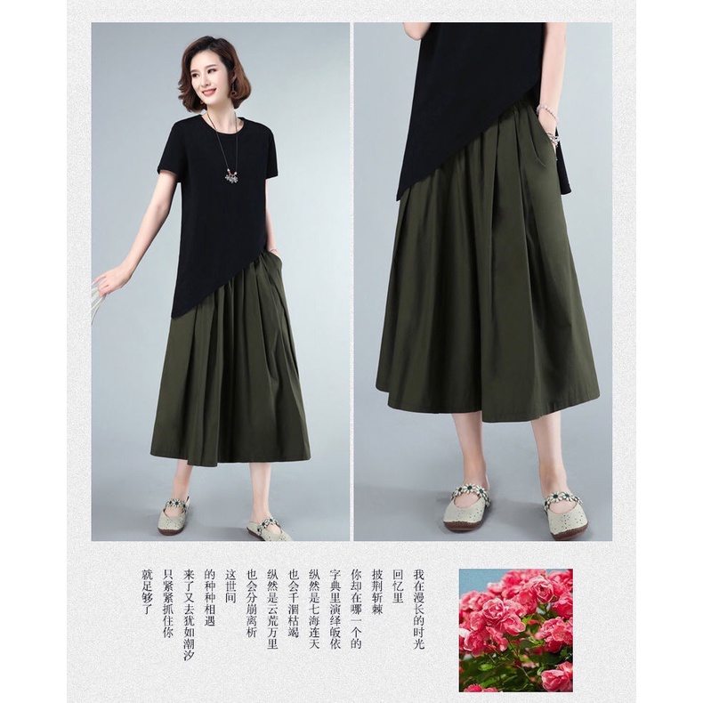 Quần Dài Đến Đầu Gối Dáng Rộng Bằng Vải Cotton Lanh Thoáng Khí Lưng Thun Co Giãn Phong Cách Hàn Quốc Thời Trang Mù