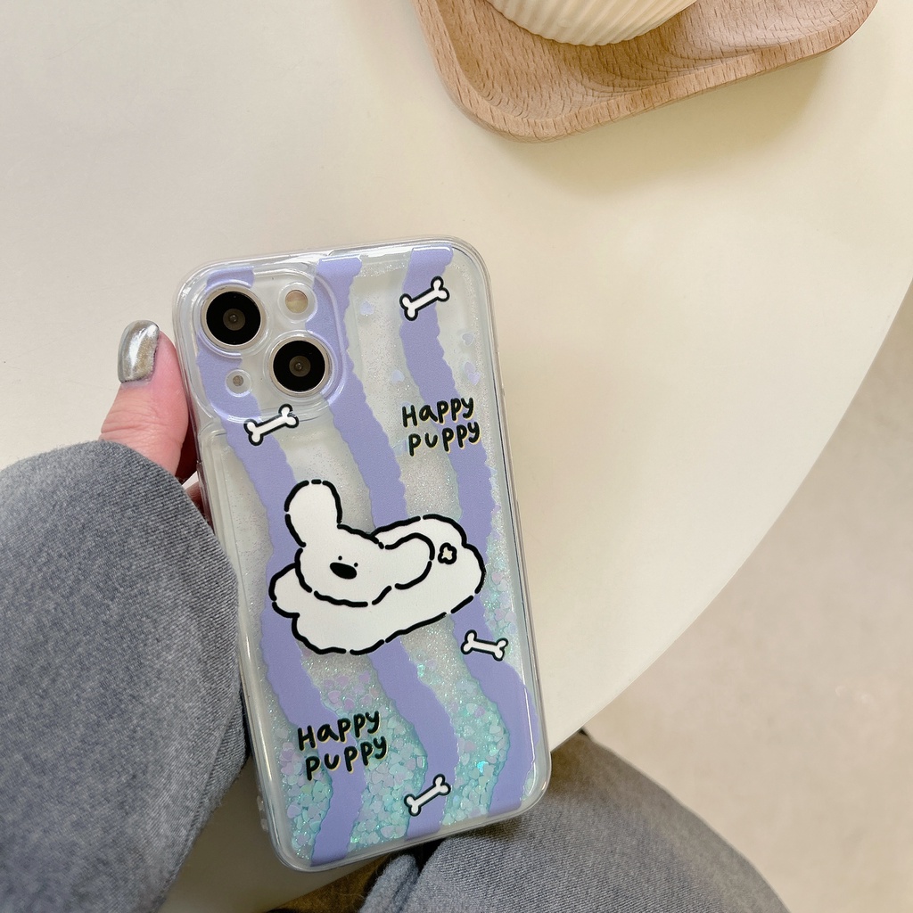 Ốp Điện Thoại TPU Dẻo Họa Tiết Hoạt Hình Chú Chó Có Nước Kim Tuyến Lấp Lánh Cho iPhone11 12 13 14 Pro Max