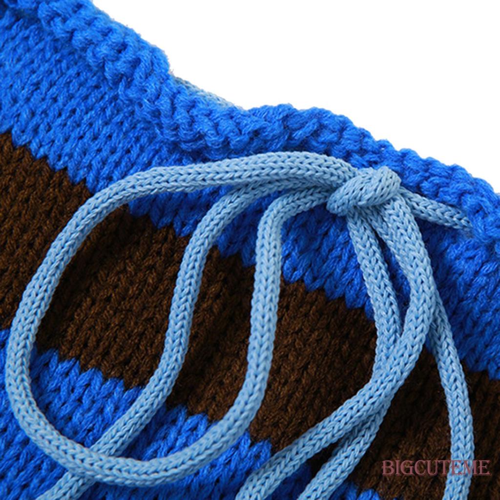 Áo Hai Dây Dệt Kim Màu Sắc Tương Phản Thời Trang Cho Nữ