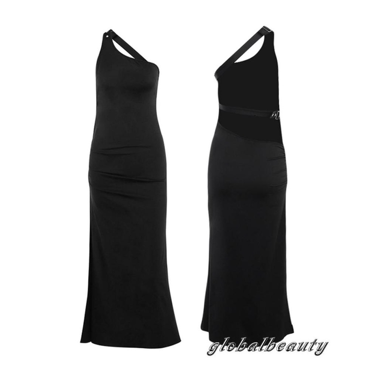 Đầm Dài Không Tay Xẻ Tà Cao Màu Đen Thời Trang Mùa Hè Cho Nữ
