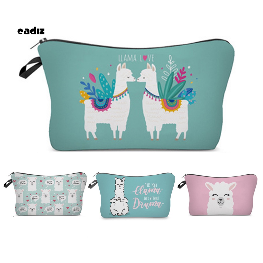 Túi Đựng Mỹ Phẩm Chống Thấm Nước Màu Trơn Có Khóa Kéo In Họa Tiết Lạc Đà Alpaca Thời Trang Cho Nữ