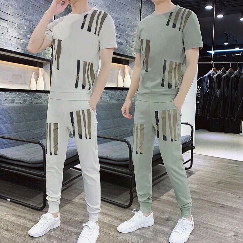 Set Đồ Thể Thao Hai Mảnh Gồm Áo Thun Tay Ngắn + Quần Dài Đến Mắt Cá Chân Phong Cách Thời Trang Dành Cho Bé Trai