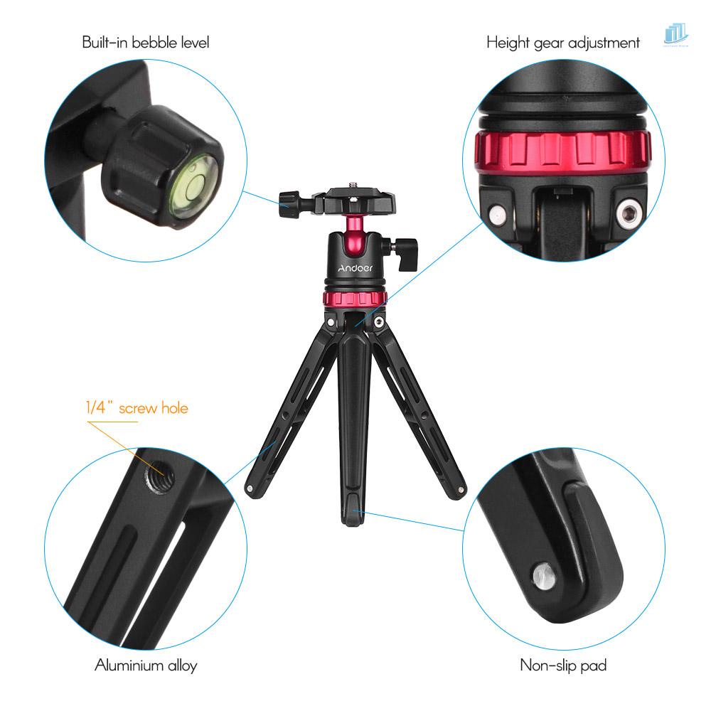 Chân Máy Ảnh Andoer Mini Để Bàn Bằng Hợp Kim Nhôm Với Ốc Vít 1 / 4 Inch Tháo Gỡ Nhanh Tiện Dụng
