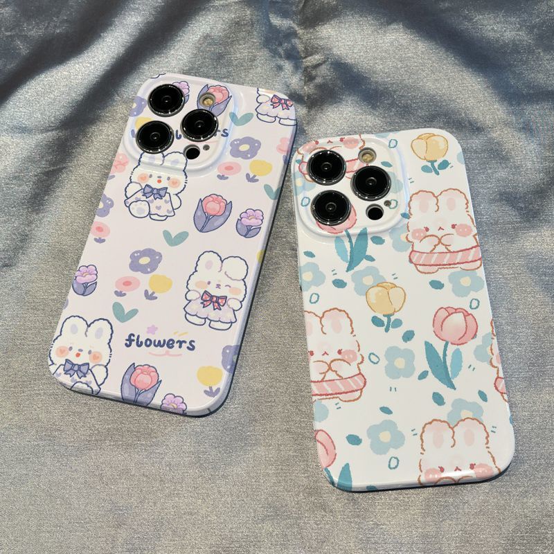 Ốp Điện Thoại Họa Tiết Thỏ Và Hoa Xinh Xắn Cho Iphone 1214 promax / 7 xr Xsiphone11 11 813 8AGB