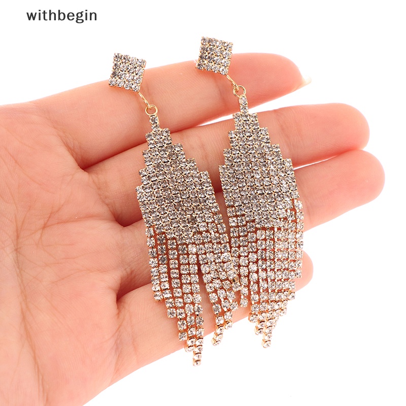 Bông Tai Mạ Bạc 925 Dáng Dài Đính Pha Lê Lấp Lánh Phong Cách Cổ Điển Thời Trang