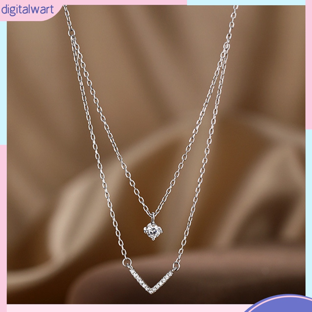 Vòng cổ Hai Lớp Hình Chữ V Màu Bạc Có Thể Điều Chỉnh Phong Cách Hàn Quốc