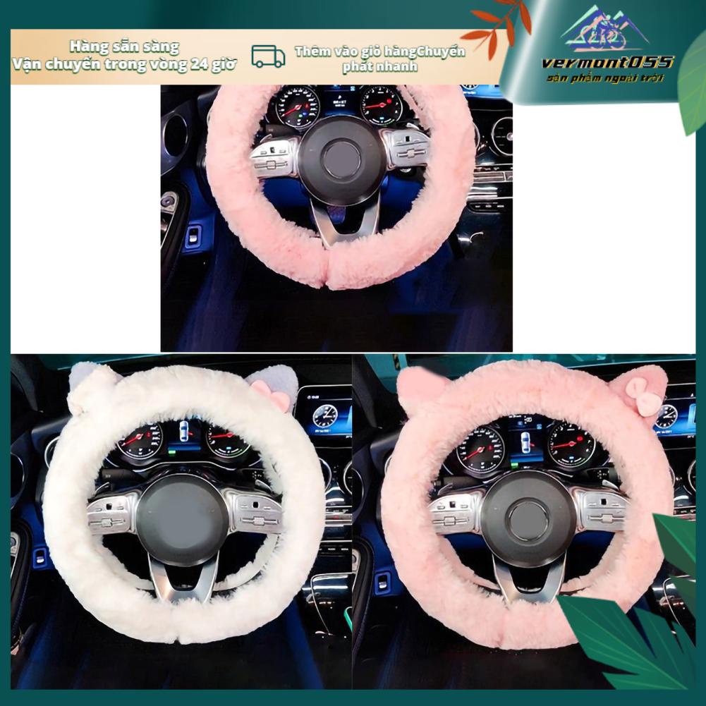 Vermont055 Sang Trọng Bọc Vô Lăng 15 Inch Mềm Mại Ấm Chống Trơn Trượt Dễ Thương Cho Nữ Xe Ô Tô